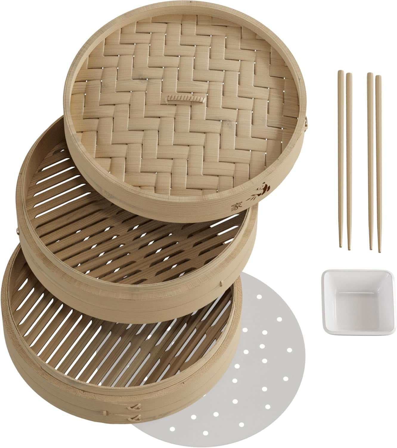 Bamboo Steamer Basket – 2-Tier Dumpling Steamer for Cooking (10 & 12 Inch) 