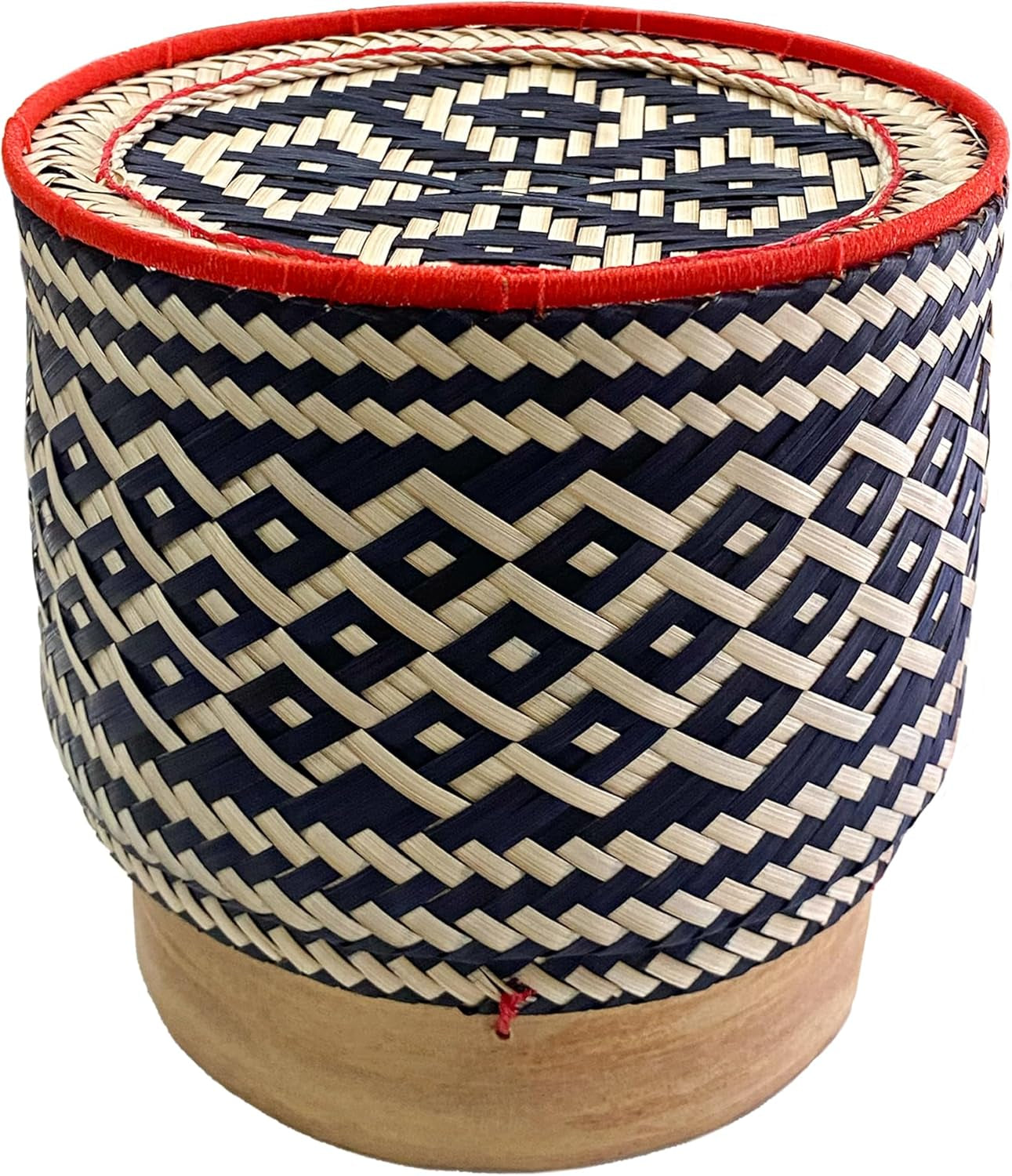 Bamboo Sticky Rice Serving Basket Thai Kratip Container 100% Handmade Traditional Village Handicrafts with Vegetable Plant Based Dye Coloring Shades Food Safe (Charcoal)