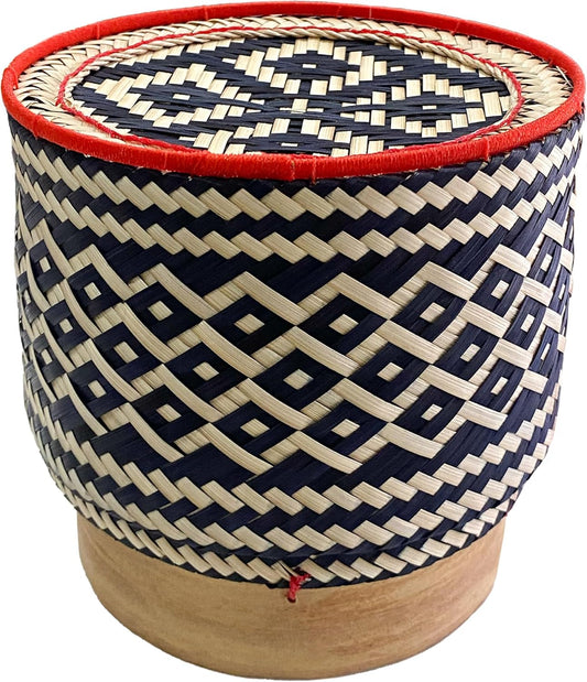 Bamboo Sticky Rice Serving Basket Thai Kratip Container 100% Handmade Traditional Village Handicrafts with Vegetable Plant Based Dye Coloring Shades Food Safe (Charcoal)