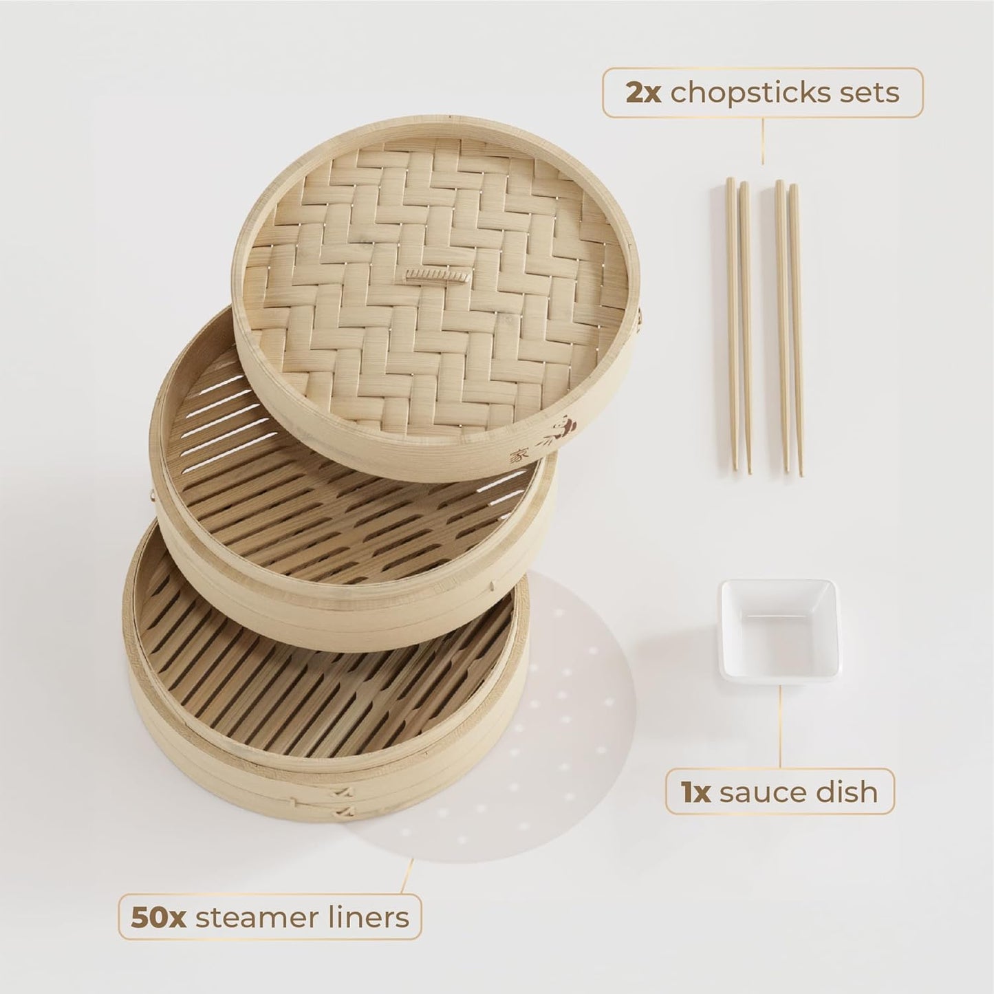 Bamboo Steamer Basket – 2-Tier Dumpling Steamer for Cooking (10 & 12 Inch) 