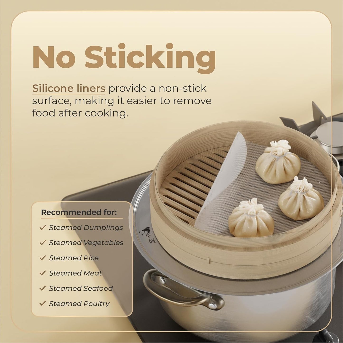 Prime Home Direct Bamboo Steamer Silicone Liners – 6 Count, Reusable Non-Stick 10, 12 Inch Liners for Food Steamers, Air Fryers, Dumplings, and Dim Sum