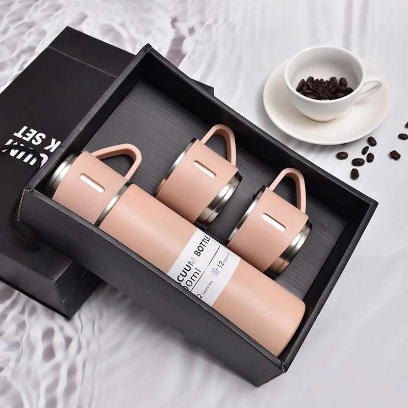 500ML 304 Stainless Steel Vacuum Insulated Bottle Gift Set Office Business Style Coffee Mug Thermos Bottle Portable Flask Carafe