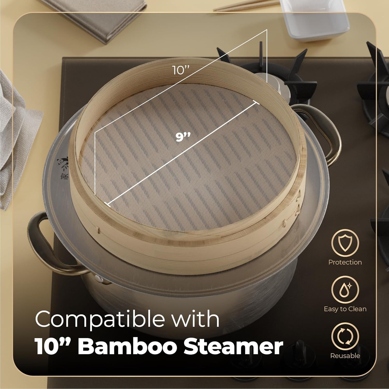 Prime Home Direct Bamboo Steamer Silicone Liners – 6 Count, Reusable Non-Stick 10, 12 Inch Liners for Food Steamers, Air Fryers, Dumplings, and Dim Sum