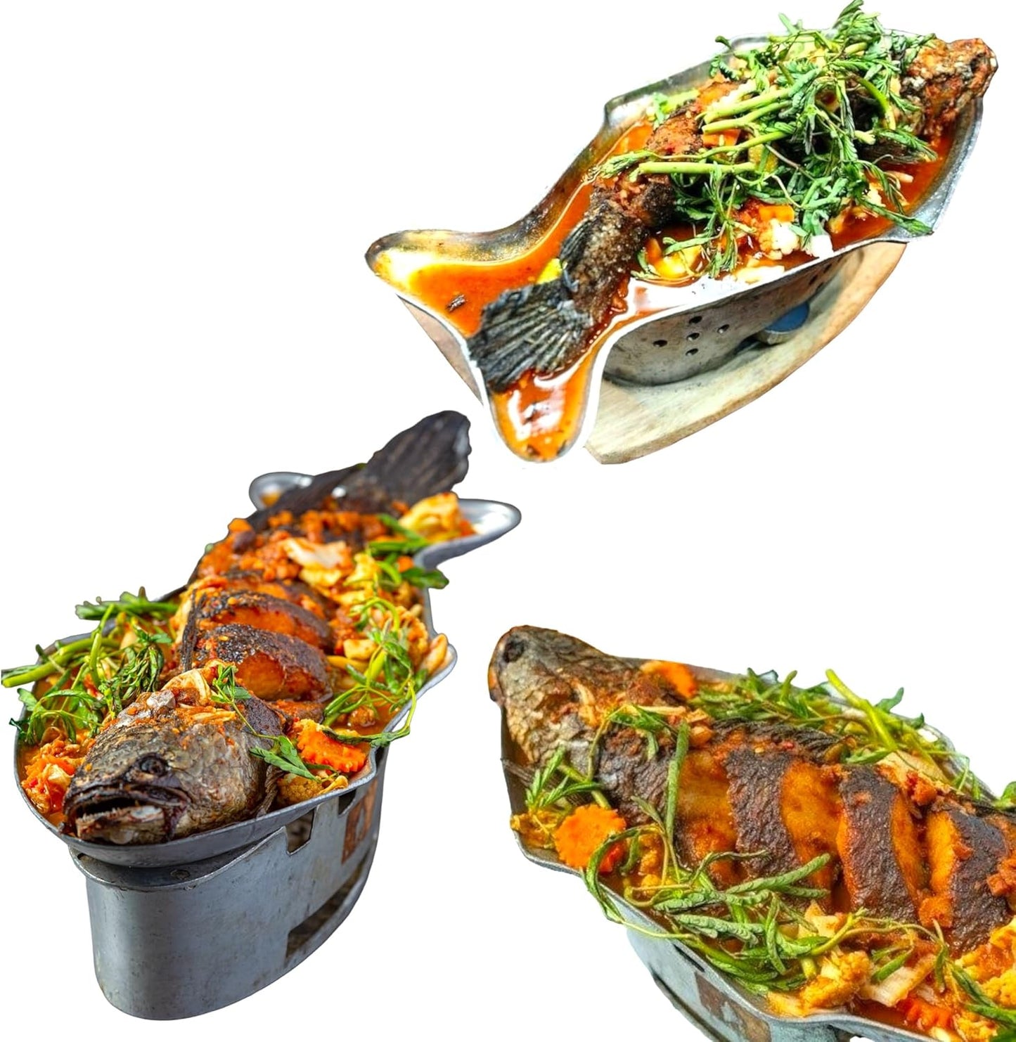 Hot Pot Fish Plate Shape Aluminum Thai Style Asian Street Food