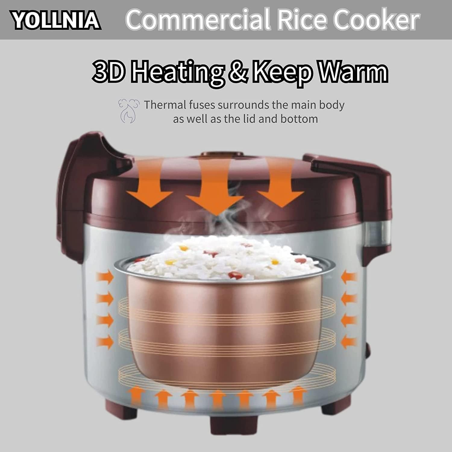 YOLLNIA Commercial Rice Cooker 45, 65 Cups (Cooked) Large Cooker Rice | 8.17Qt Rice Warmer Commercial 