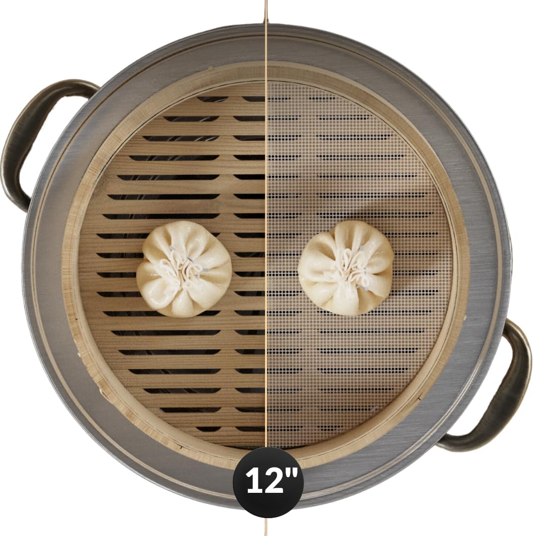 Prime Home Direct Bamboo Steamer Silicone Liners – 6 Count, Reusable Non-Stick 10, 12 Inch Liners for Food Steamers, Air Fryers, Dumplings, and Dim Sum