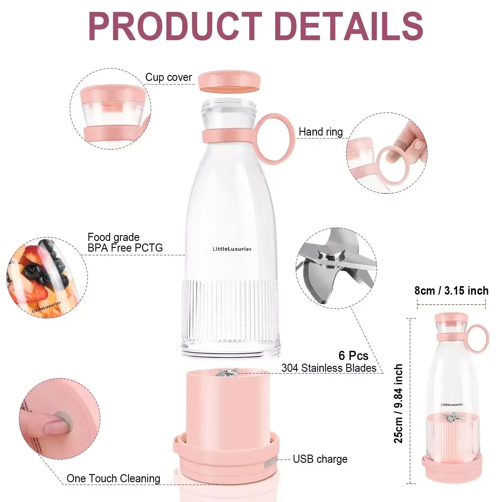 Rechargeable Mixers Fresh Fruit Juicers Blue/Pink Usb Portable Juice Bottle Mini Fast Electric Blender Smoothie Ice Maker