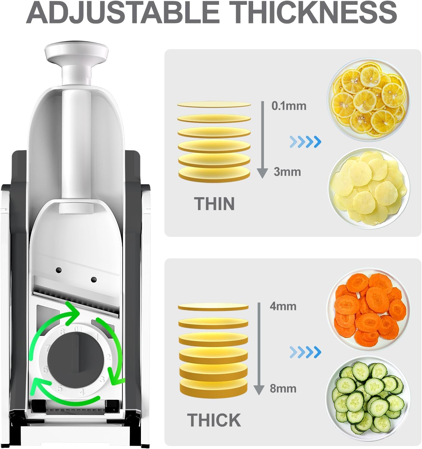 Safe Mandoline Slicer for Kitchen | Professional Adjustable Vegetable & Food Slicer – 0.1-8mm Thickness for Effortless Meal Prep