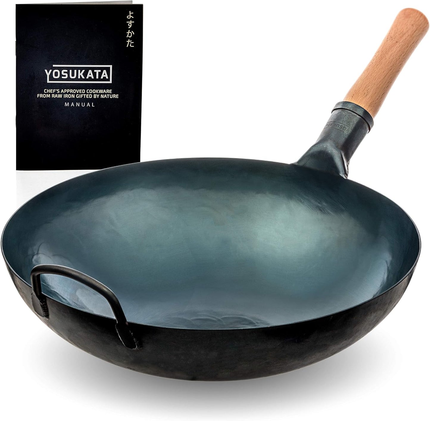 Woks and Frying Pans 36 Cm - round Bottom Wok - Hammered Carbon Steel Wok - Compatible with Gas Stoves and Open Fires - Traditional Chinese Wok (Silver)