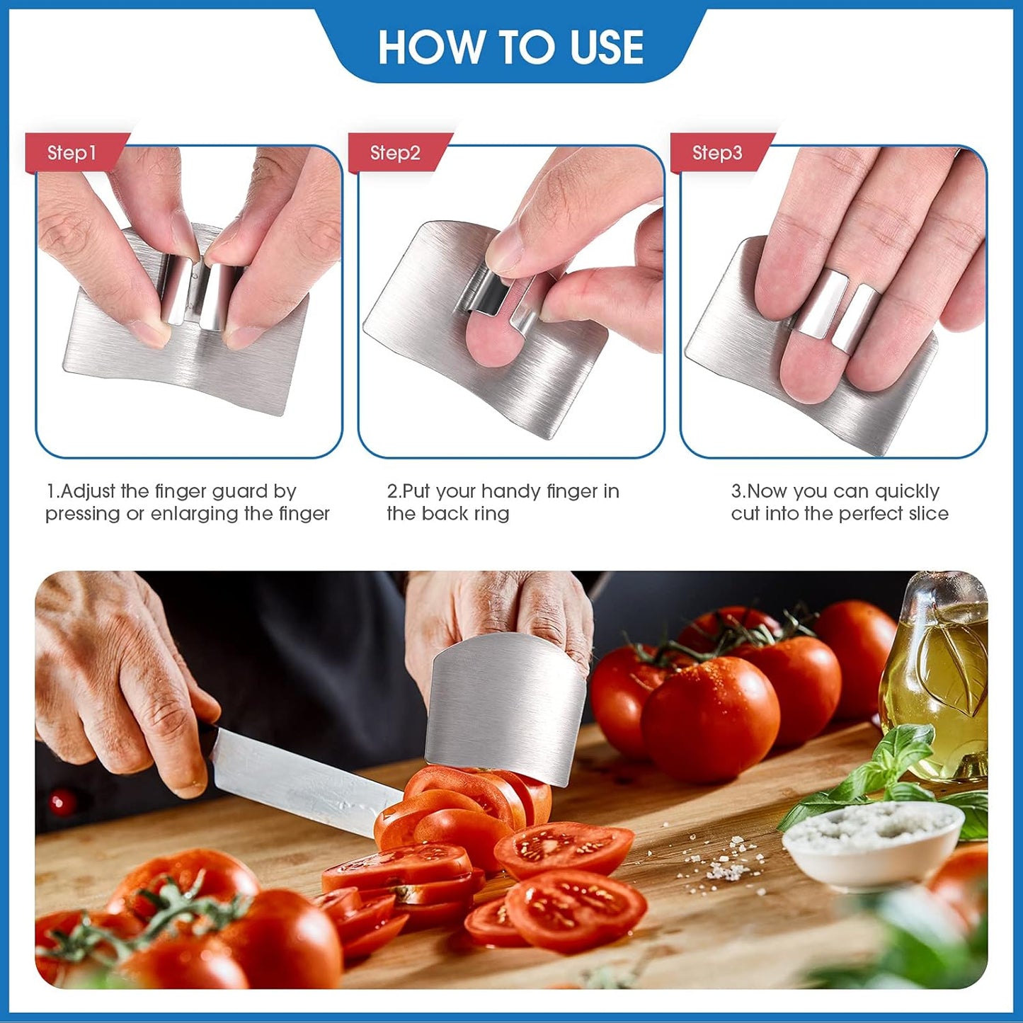 8-Piece Finger Guard Set for Cutting – Stainless Steel Adjustable Knife Finger Protector