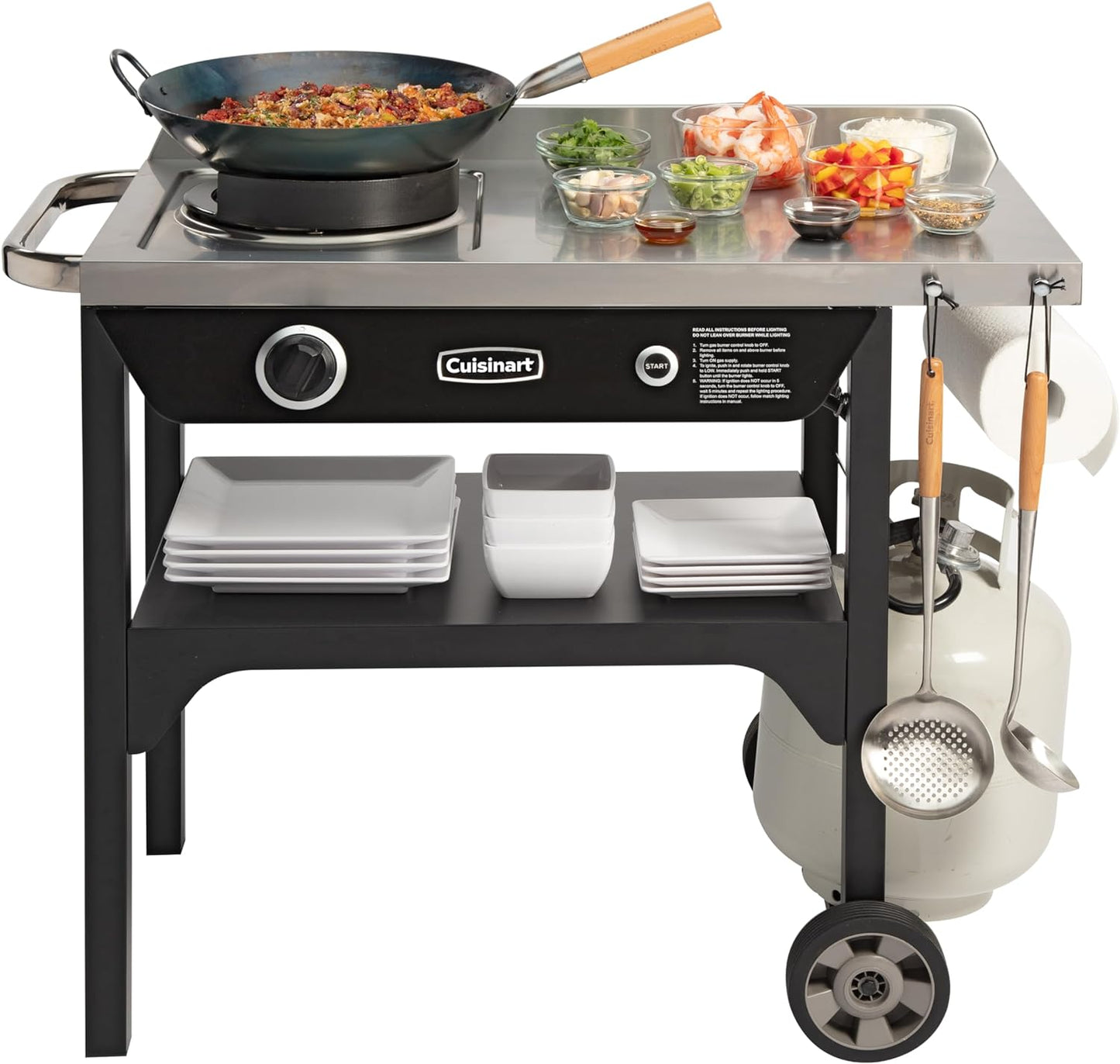 Cuisinart Outdoor Wok Station – 50,000 BTU Propane Burner with 14” Carbon Steel Wok 