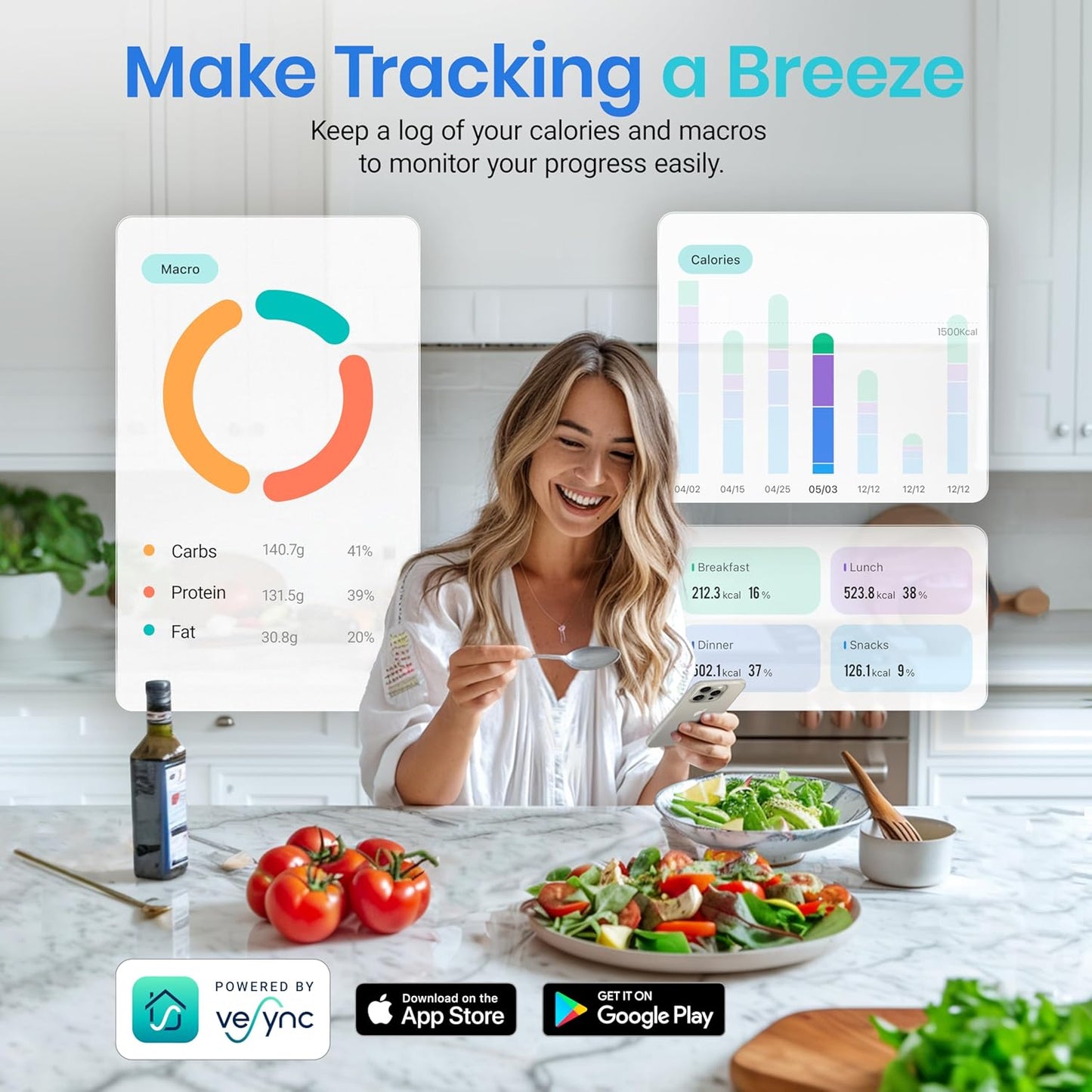  Digital Food Kitchen Scale with Smart Nutrition App – Track Grams, Ounces, Macros, and More for Weight Loss, Baking & Keto