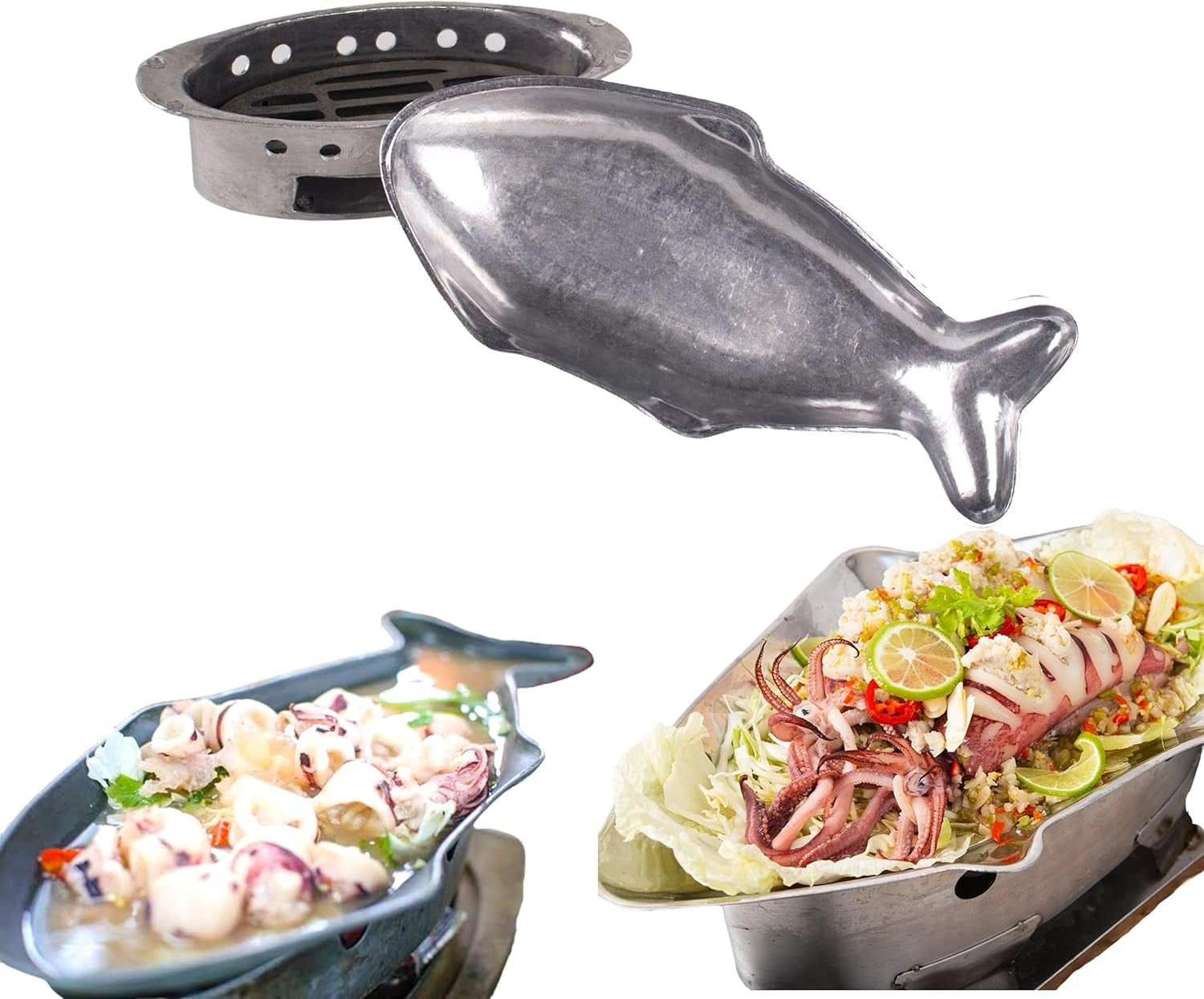 Hot Pot Fish Plate Shape Aluminum Thai Style Asian Street Food