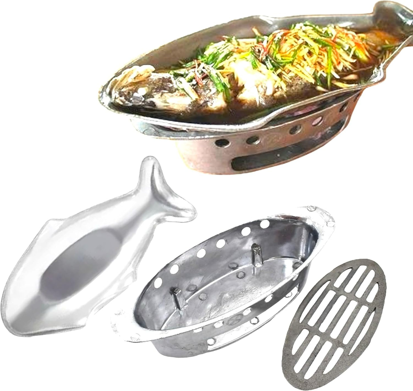 Hot Pot Fish Plate Shape Aluminum Thai Style Asian Street Food