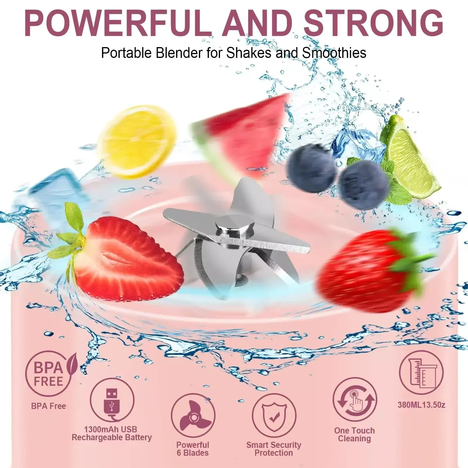 Rechargeable Mixers Fresh Fruit Juicers Blue/Pink Usb Portable Juice Bottle Mini Fast Electric Blender Smoothie Ice Maker