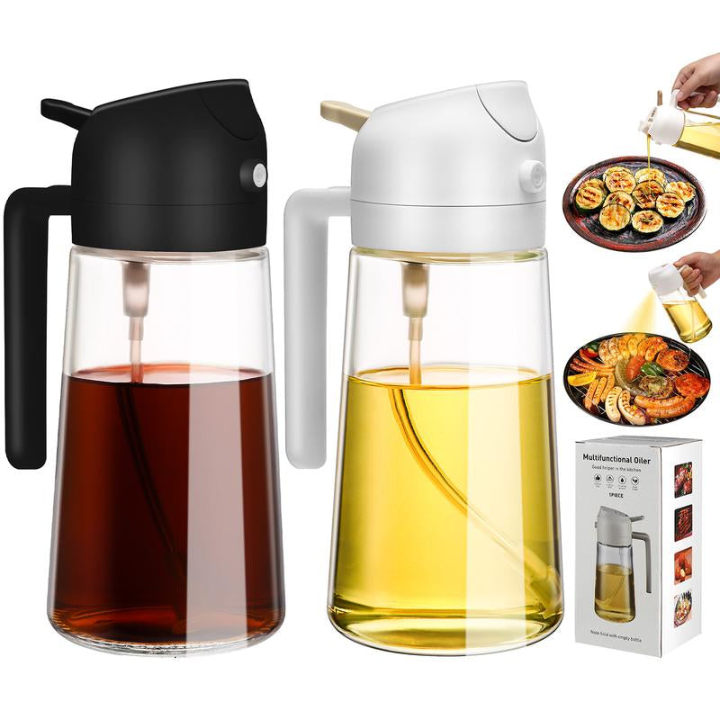 2 Pack Oil Dispenser Bottle for Kitchen,2 in 1 Oil Dispenser and Oil Sprayer,16.5Oz/470Ml Glass Spray Bottle with Premium Nozzle,Air Fryer Accessories for Kitchen,Salad,Baking,Bbq,Frying