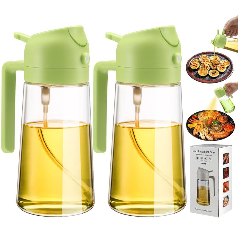 2 Pack Oil Dispenser Bottle for Kitchen,2 in 1 Oil Dispenser and Oil Sprayer,16.5Oz/470Ml Glass Spray Bottle with Premium Nozzle,Air Fryer Accessories for Kitchen,Salad,Baking,Bbq,Frying