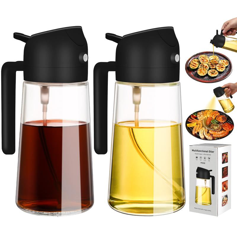 2 Pack Oil Dispenser Bottle for Kitchen,2 in 1 Oil Dispenser and Oil Sprayer,16.5Oz/470Ml Glass Spray Bottle with Premium Nozzle,Air Fryer Accessories for Kitchen,Salad,Baking,Bbq,Frying