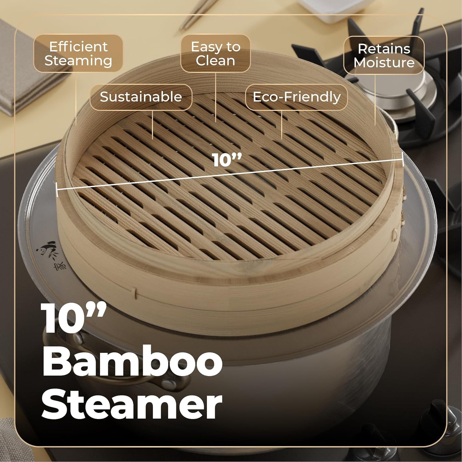 Bamboo Steamer Basket – 2-Tier Dumpling Steamer for Cooking (10 & 12 Inch) 