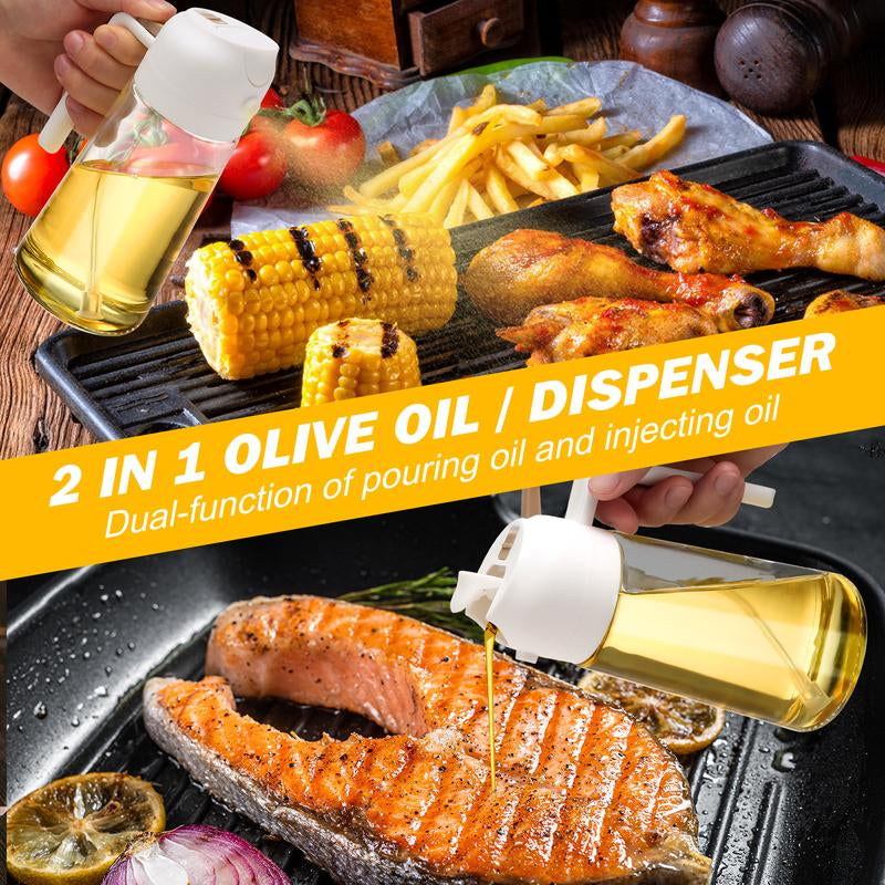 2 Pack Oil Dispenser Bottle for Kitchen,2 in 1 Oil Dispenser and Oil Sprayer,16.5Oz/470Ml Glass Spray Bottle with Premium Nozzle,Air Fryer Accessories for Kitchen,Salad,Baking,Bbq,Frying