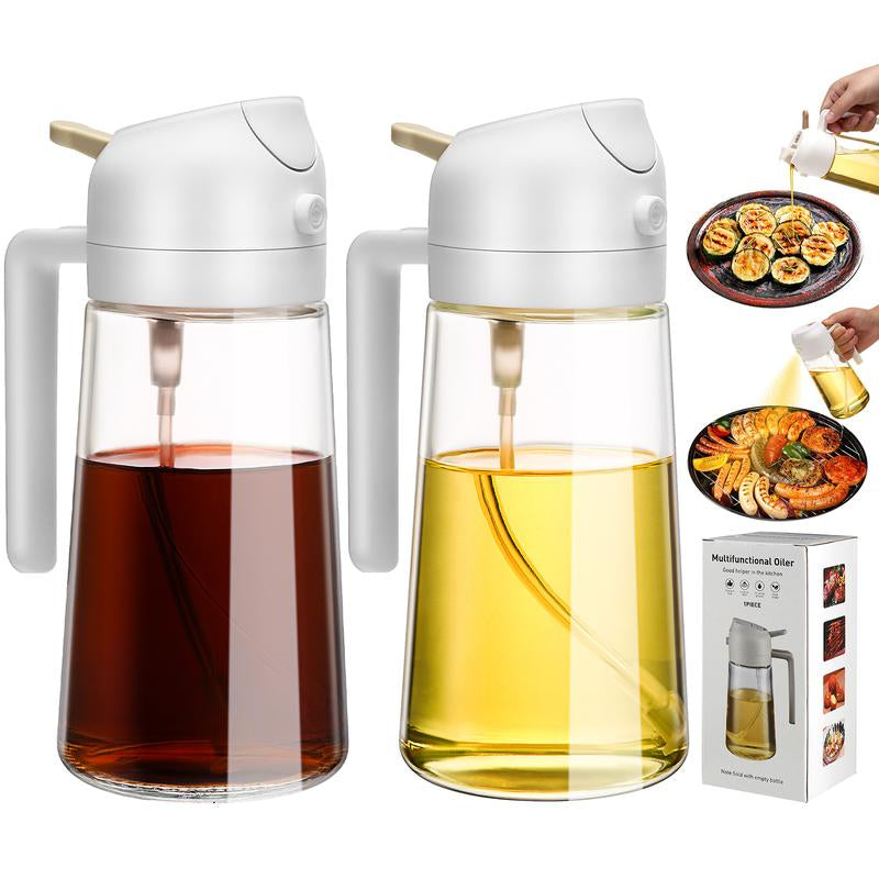 2 Pack Oil Dispenser Bottle for Kitchen,2 in 1 Oil Dispenser and Oil Sprayer,16.5Oz/470Ml Glass Spray Bottle with Premium Nozzle,Air Fryer Accessories for Kitchen,Salad,Baking,Bbq,Frying