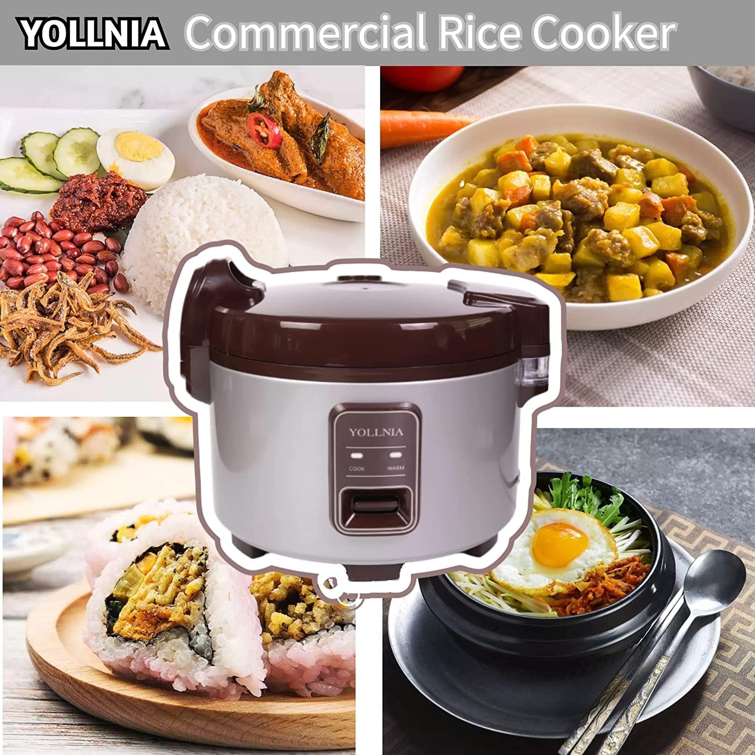 YOLLNIA Commercial Rice Cooker 45, 65 Cups (Cooked) Large Cooker Rice | 8.17Qt Rice Warmer Commercial 