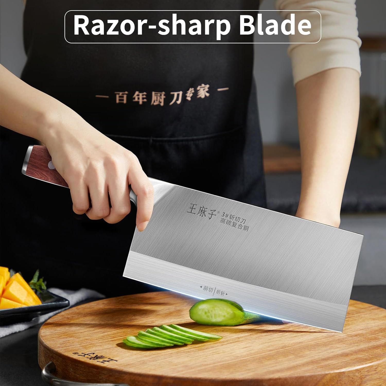 Chef Knife Chinese Cleaver Knife German Stainless Steel Kitchen Knife Ergonomic Comfortable Handle Non-Stick Razor-Sharp Blade over 300 Years of Brand(7Inch, Silver Black)…