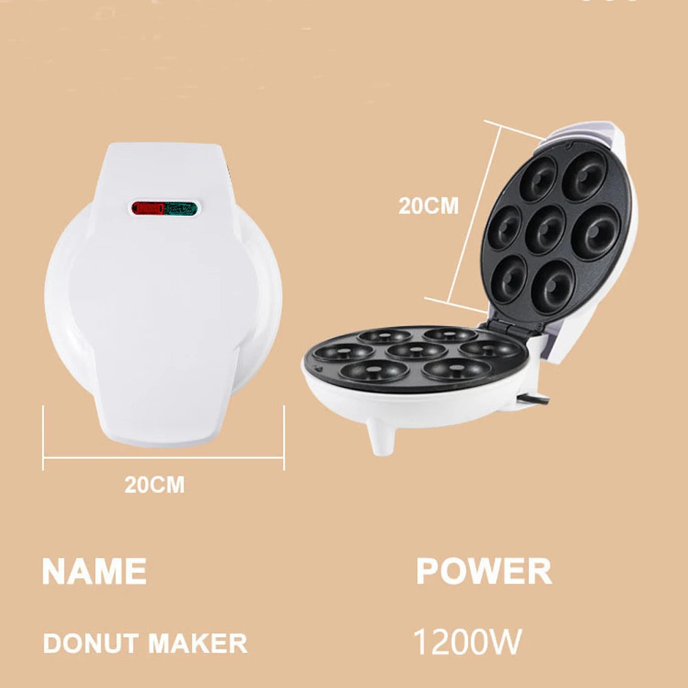 Mini Donut Maker Machine Non-Stick Surface for Kids Breakfast Snack Desserts Makes 7 Doughnuts White Color Home Appliances