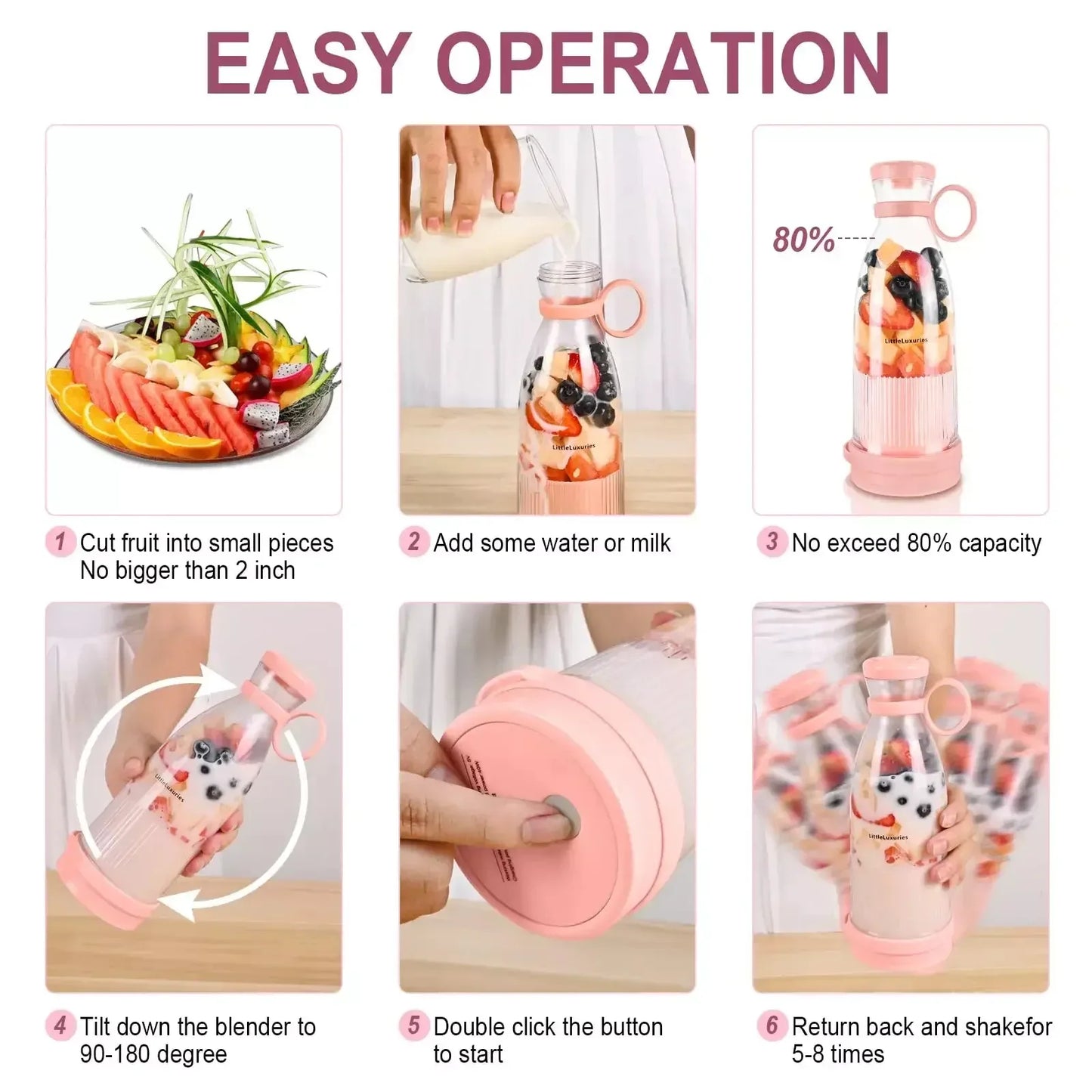 Rechargeable Mixers Fresh Fruit Juicers Blue/Pink Usb Portable Juice Bottle Mini Fast Electric Blender Smoothie Ice Maker