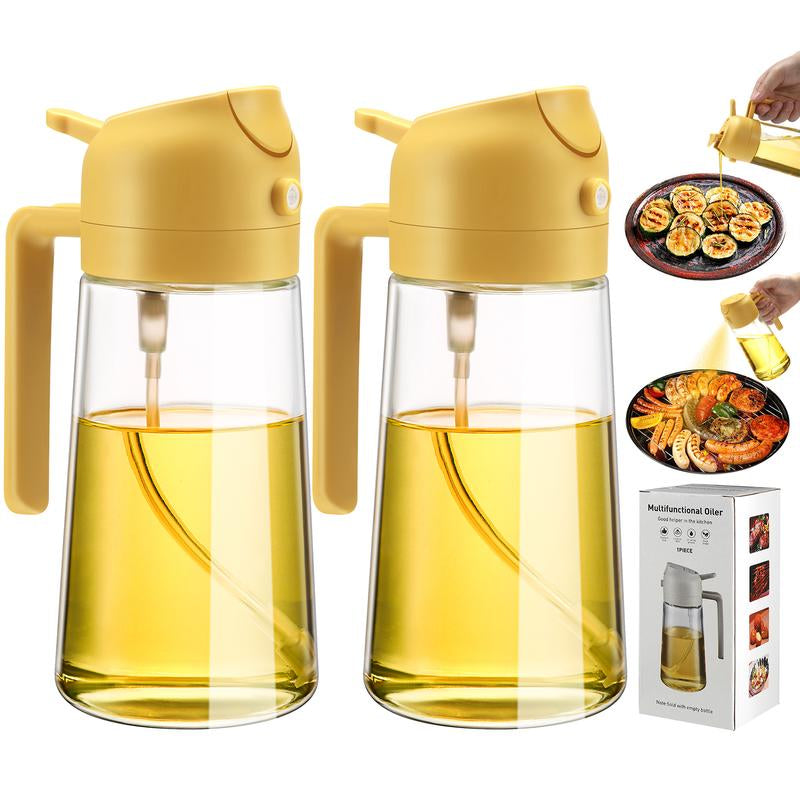 2 Pack Oil Dispenser Bottle for Kitchen,2 in 1 Oil Dispenser and Oil Sprayer,16.5Oz/470Ml Glass Spray Bottle with Premium Nozzle,Air Fryer Accessories for Kitchen,Salad,Baking,Bbq,Frying