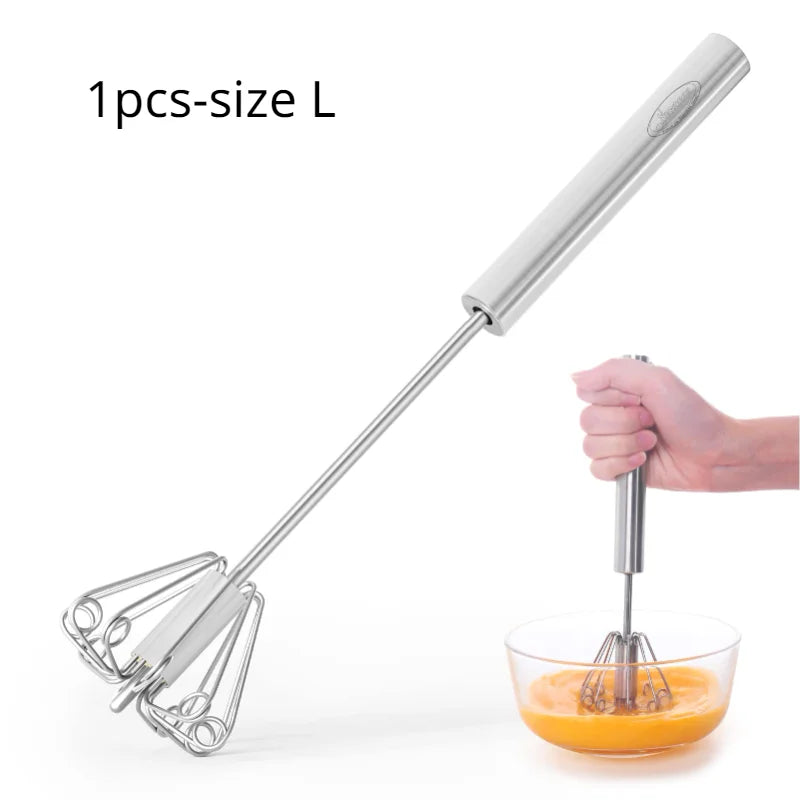 Semi Automatic Mixer Whisk Egg Beater Stainless Steel Manual Hand Mixer Self-Turning Cream Utensils Kitchen Mixer Egg Tools