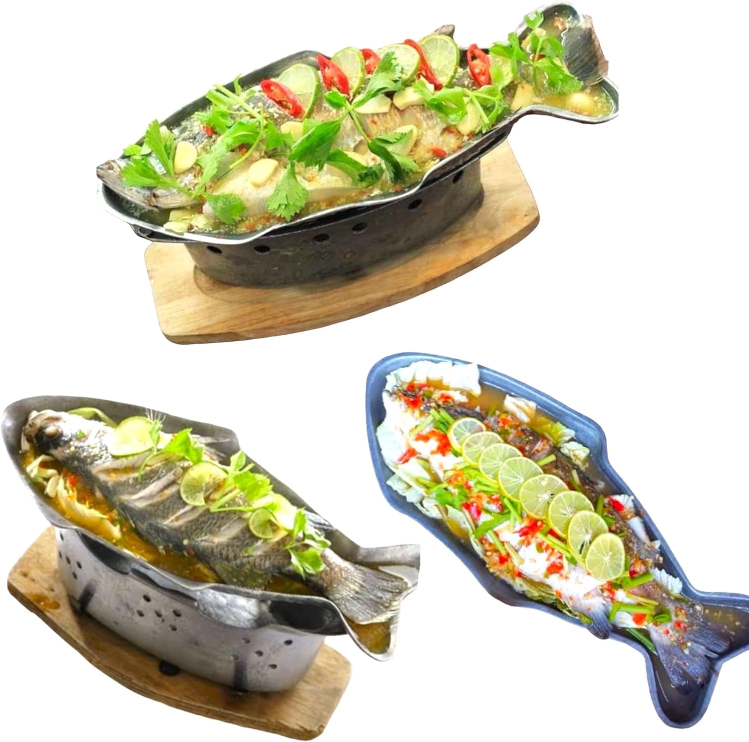 Hot Pot Fish Plate Shape Aluminum Thai Style Asian Street Food